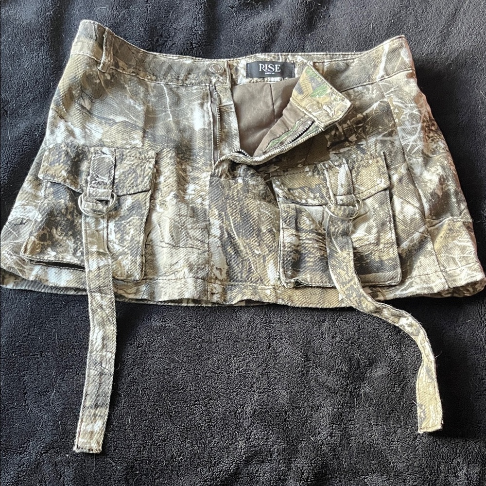 Camo Mini Skirt with Utility Pockets - Green Camouflage